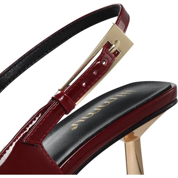 Women's Faux Leather Dark Red  3.5 in / 4 in Kitten Heel Closed Toe Pump Shoes - Picture 8 of 9